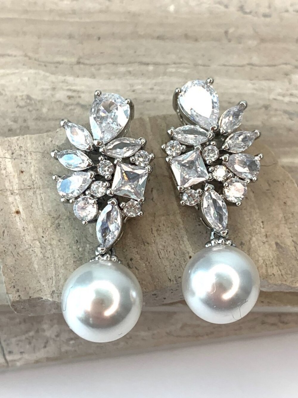 NEW Anthropologie BHLDN Crystal Cluster Pearl Dangle Earrings